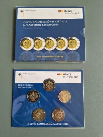 Duitsland. 2 Euro 2023 Charlemagne (10 monnaies) Proof +, Postzegels en Munten