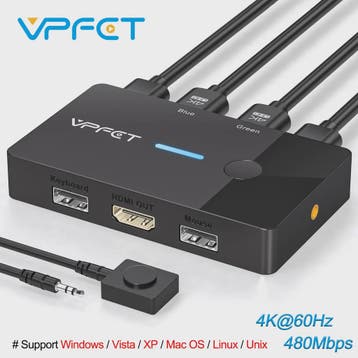 4K 60Hz HDMI KVM Switch: Deel 1 Monitor, Toetsenbord & Muis, Verzenden, Nieuw