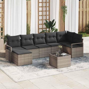 vidaXL Bankstel 8 st Grijs poly rattan, Verzenden, Nieuw, Rotan, 8 zitplaatsen