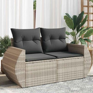 vidaXL Tuinbank 2-zits met kussens poly rattan lichtgrijs, Tuin en Terras, Verzenden, Nieuw