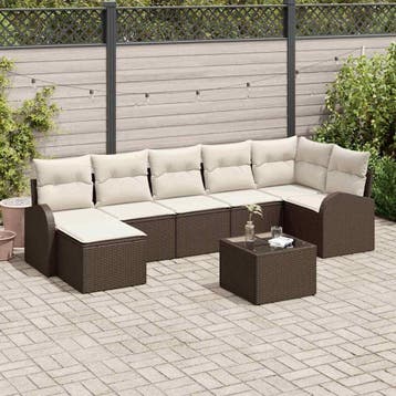 vidaXL Bankstel met kussen met opslag 8 pcs Bruin poly, Verzenden, Nieuw, Rotan, 8 zitplaatsen