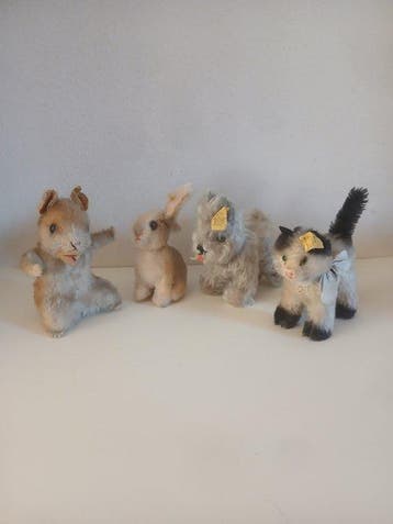 4 Oude Steiff dieren, jaren 60 - Pop - 1950-1960 - Duitsland