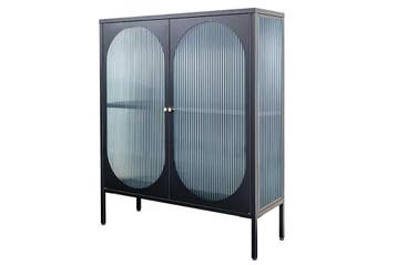 Moderne vitrinekast PARIS 110cm Zwart Goud Geruit Glas, Ophalen of Verzenden, Nieuw