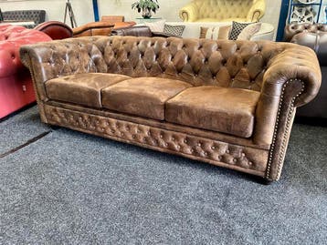 Chesterfield Maarssen Showroom Bruin Nubuck Leren 3 Zitsbank, Ophalen, CHESTERFIELD, Driepersoons, Leer