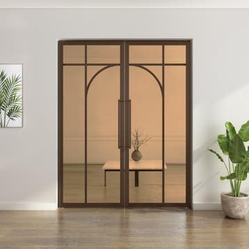 Dubbele stalen taatsdeur Brons 5 Vlaks rond Brons rook glas, Minder dan 80 cm, Overige typen, Nieuw, Metaal