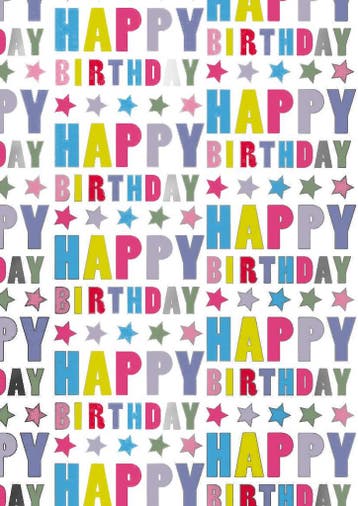 Inpakpapier Happy Birthday Stars - Breedte 40 cm - 100m lang, Ophalen of Verzenden, Nieuw, Overige typen