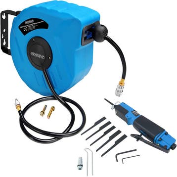 Persluchtslang Haspel + Carosseriezaag Blauw Zwart 10M, Verzenden, Nieuw