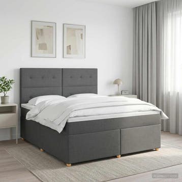 vidaXL Boxspringbed met matras Donkergrijs 140 x 190 cm Stof, Verzenden, Nieuw, Tweepersoons
