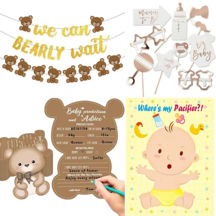 Babyshower party game en decoratie set We can Bearly Wait, Hobby en Vrije tijd, Feestartikelen, Geboorte of Huwelijk, Nieuw, Feestartikel