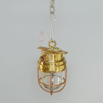Plafondlamp - Messing, Koper, Glas - Industrieel kooi-lamp