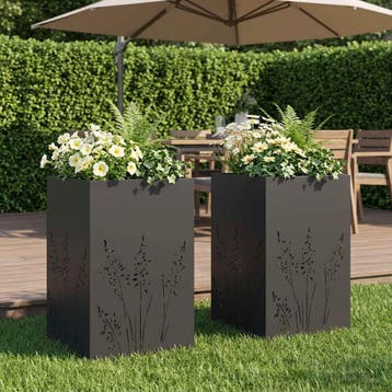 vidaXL Plantenbak 2 st Zwart 50 x 50 x 75 cm Koudgewalst, Verzenden, Minder dan 60 cm, Nieuw, Metaal