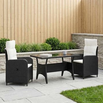 vidaXL Buiten eettafelset 3 pcs Zwart en Cream Wit poly, Verzenden, Nieuw