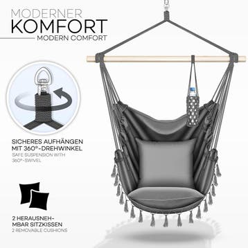 Tillvex® Hangstoel - Binnen & Buiten - Tot 150kg - 2 Kussens, Verzenden, Zo goed als nieuw