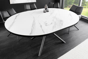 Uitschuifbare eettafel MIKADO 120-160cm wit keramiek ovaal, Huis en Inrichting, Tafels | Eettafels, Ophalen of Verzenden, Nieuw
