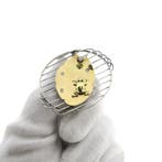 Bicolor gouden broche van een lelie met een kikker en dia..., Sieraden, Tassen en Uiterlijk, Broches, Gebruikt, Overige kleuren