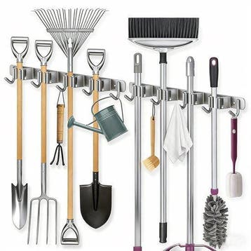 Bezem ophangsysteem 4 klemmen 5 haken RVS (1+1 gratis), Ophalen of Verzenden, Nieuw