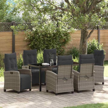 vidaXL Tuin eettafelset met kussen 7 pcs Grijs poly rattan, Tuin en Terras, Verzenden, Nieuw, Rotan, 7 zitplaatsen