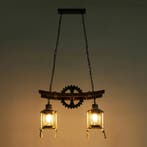 Vintage hanglamp 2 lichts hout metaal E27, Verzenden, Nieuw