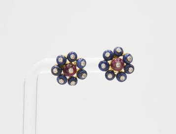Oorbellen - 18 karaat Geel goud Saffier - Diamant, Sieraden, Tassen en Uiterlijk, Oorbellen, Nieuw