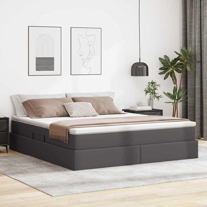 vidaXL Opslag bed met matras met matras Grijs 160 x 200 cm, Huis en Inrichting, Slaapkamer | Bedden, Grijs, Nieuw, Overige materialen