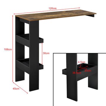 Bartafel Bromoella wandmontage 120x45x106 cm zwart eiken, Verzenden, Nieuw