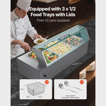 Professionele Bain Marie Voedselwarmer - 3 Pannen RVS met Gl, Verzenden, Nieuw