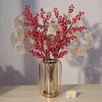 Decoratieve Takken met Rode Bessen en Gouden Bladeren - Chin, Verzenden