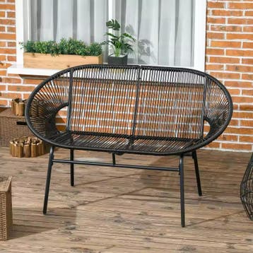 Set van 2 Zwarte Tuinbanken met Rotan Look, Tuin en Terras, Tuinbanken, Verzenden, Nieuw
