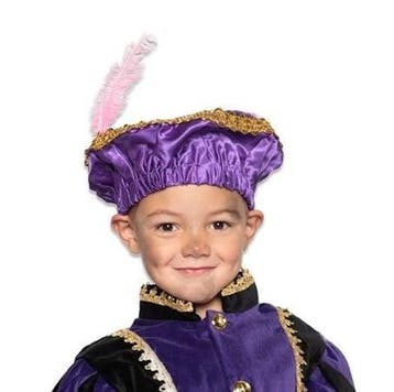 Pietbaret satijn paars met veer, Kleding | Dames, Ophalen of Verzenden, Nieuw