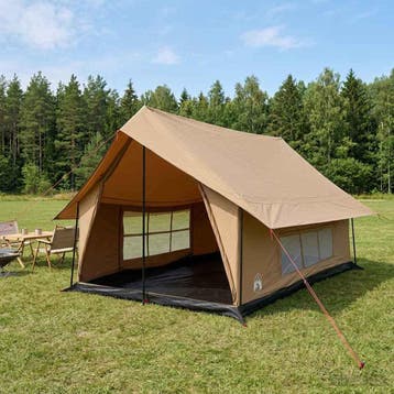 vidaXL Huisje Tent Bruin 340 x 246 x 210 cm Polykatoen, Caravans en Kamperen, Verzenden, Nieuw, Tot en met 2