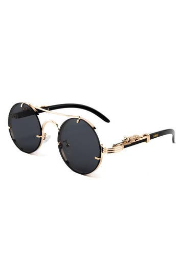 KIMU® Zonnebril Panter Rond Goud Montuur Zwarte Glazen Volwa, Ophalen of Verzenden, Nieuw, Feestartikel, Carnaval