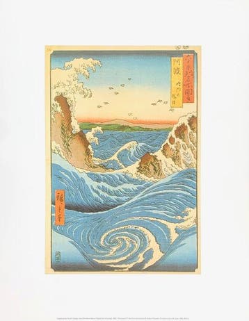Utagawa Hiroshige - Awe Province Navaro Rapids, 1855 -, Antiek en Kunst