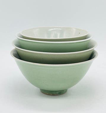 Kom - Porselein - Vier celadon-schalen, Antiek en Kunst