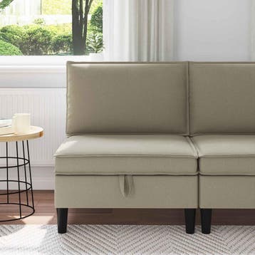 vidaXL Middelse Sofa met Opbergruimte Zand Fluweel, Huis en Inrichting, Banken | Bankstellen, Verzenden, Nieuw, Stof, Minder dan 150 cm