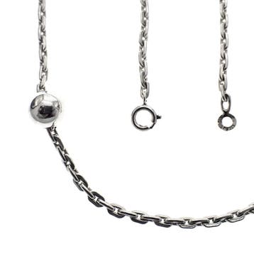 Lange zilveren ankerschakel ketting met bolletjes, Sieraden, Tassen en Uiterlijk, Kettingen, Ophalen of Verzenden, Gebruikt, Zilver