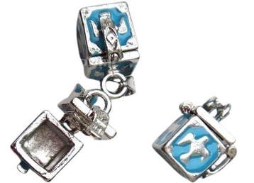 Wensdoosje of prayerbox 15mm x 15mm oogje: 5mm emaille bl..., Ophalen of Verzenden, Nieuw, Bedel