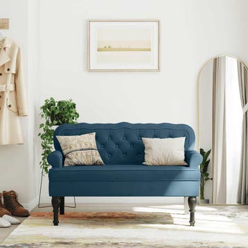 vidaXL Bankje met rugleuning 119,5x64,5x75 cm fluweel blauw, Verzenden, Nieuw, Stof