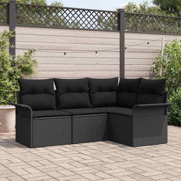 vidaXL Tuin Sofa Set 4 st Zwart poly rattan, Verzenden, Nieuw, 4 zitplaatsen