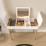 Kaptafel met LED-Spiegel – Wit, Hout en Veel Opbergruimte, Verzenden, Nieuw