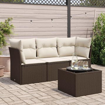 vidaXL 4-delige Loungeset met kussens poly rattan bruin, Verzenden, Nieuw, Loungeset