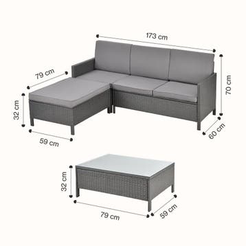 Tuinset rattan 3-delig tafel en 3-zitsbank donkergrijs licht, Verzenden, Nieuw