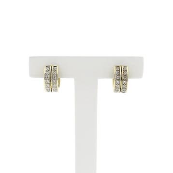 Gouden klapcreolen met diamanten; Ø 13,1 mm (Oorbellen), Sieraden, Tassen en Uiterlijk, Gebruikt, Ophalen of Verzenden, Met edelsteen