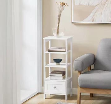 Hoog Wit Nachtkastje met Lade en 4 Planken – MDF Modern, Verzenden, Nieuw