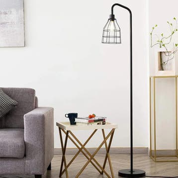 Industriële vloerlamp zwart met kooikap, Huis en Inrichting, Lampen | Vloerlampen, Verzenden, Nieuw