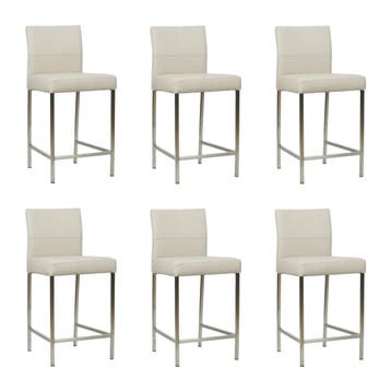 Set van 6 Leren barkruk Bright laag - Toledo Misty (crème), Huis en Inrichting, Barkrukken, Ophalen of Verzenden, Nieuw, Leer