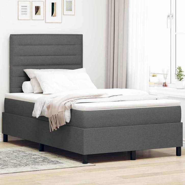 vidaXL Boxspring bed met matras met LED Donkergrijs 120 x, Huis en Inrichting, Slaapkamer | Bedden, Grijs, Nieuw, Stof, Verzenden