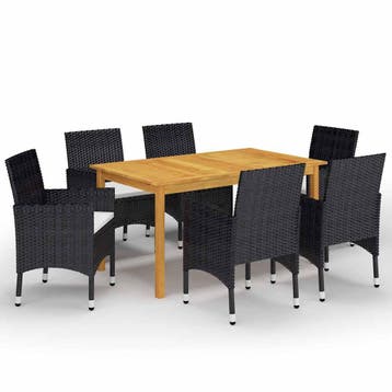 vidaXL 7-delige Tuinset zwart, Tuin en Terras, Tuinsets en Loungesets, 6 zitplaatsen, Nieuw, Tuinset, Verzenden