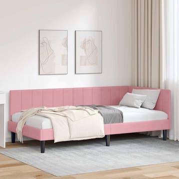 vidaXL Hoekbedframe met hoofdeinde Roze 90 cm x 200 cm, Huis en Inrichting, Slaapkamer | Bedden, Verzenden, Nieuw, Stof