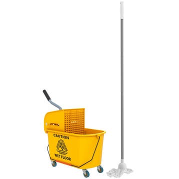 Schoonmaakwagen 20L Met Pers En Veegset, Emmer Incl. Dweil,, Verzenden, Nieuw