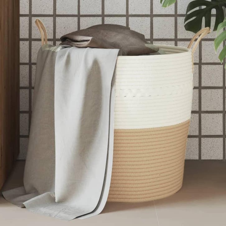 vidaXL Opbergmand Ø 43x38 cm katoen beige en wit, Huis en Inrichting, Woonaccessoires | Schalen en Manden, Nieuw, Verzenden